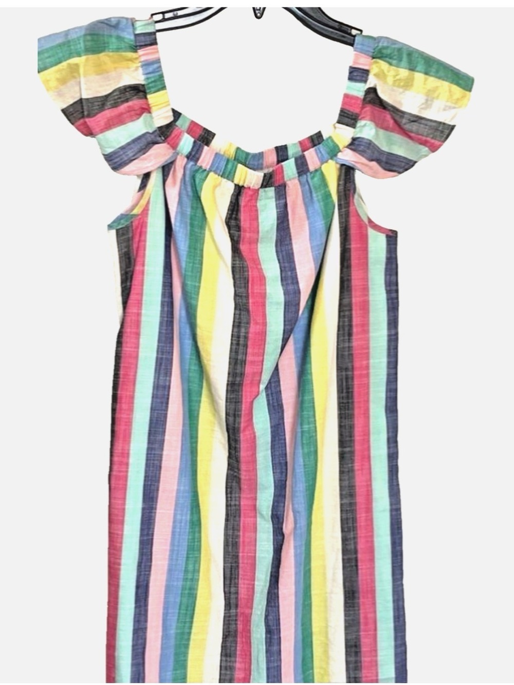 J.Crew Rainbow Stripe Cotton Sundress Ruffle Sleeve Size 0 Summer Dress
